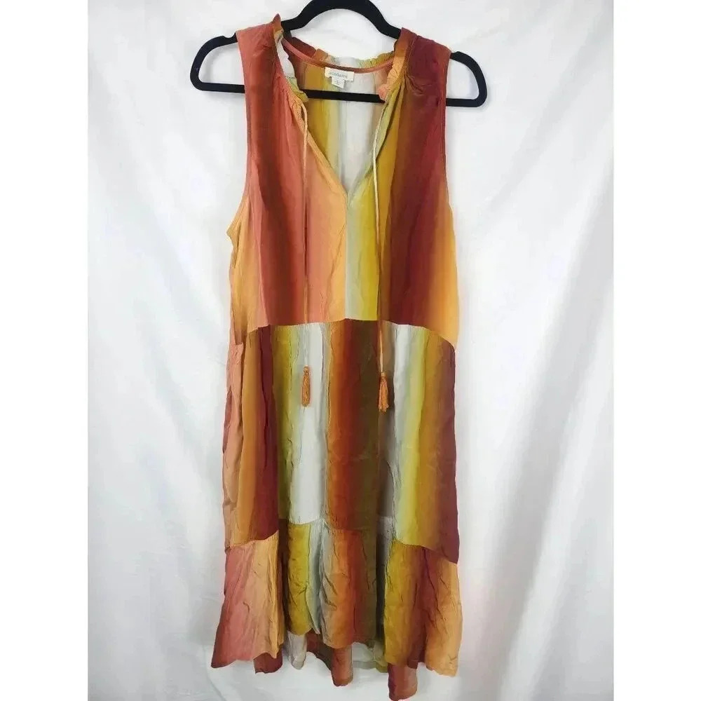 Sundance Knee Length Dress Multicolor Orange Size Large.